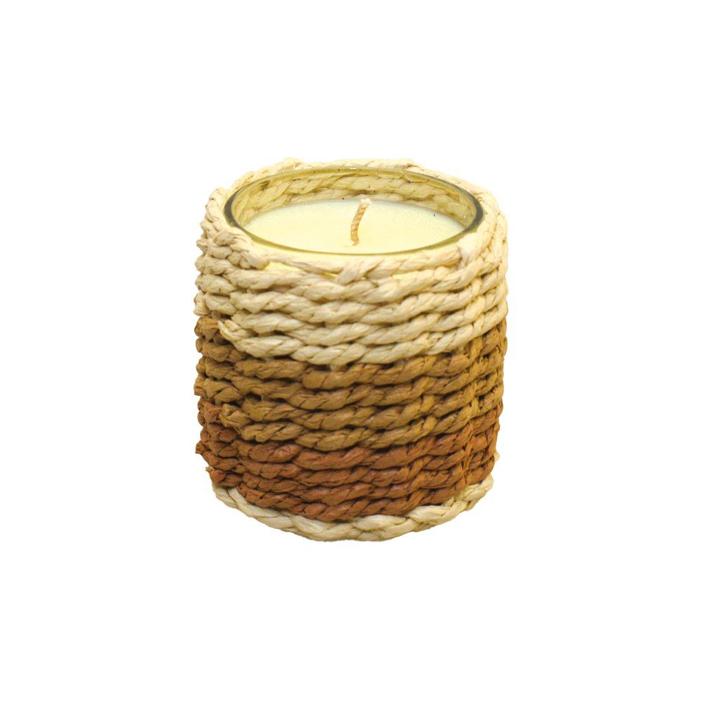 Brown and yellow braided glass candle with musk perfume - CozyVibe.eu